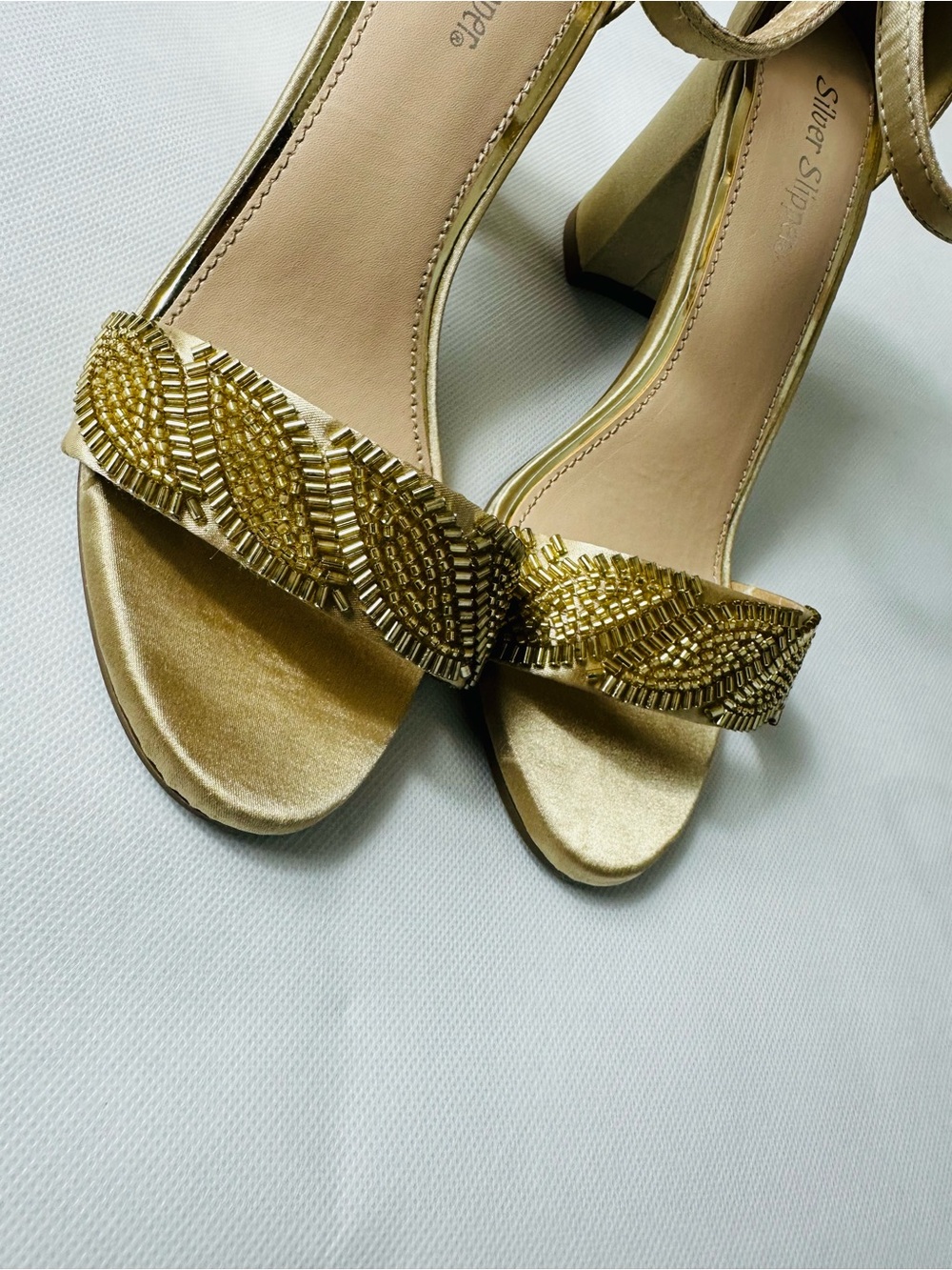 Metallic Gold Ankle-Strap Heeled Sandals - Picture 2 of 13